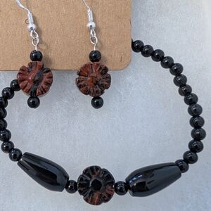 Mahogany Obsidian With Black Onyx Earring And Bracelet Set